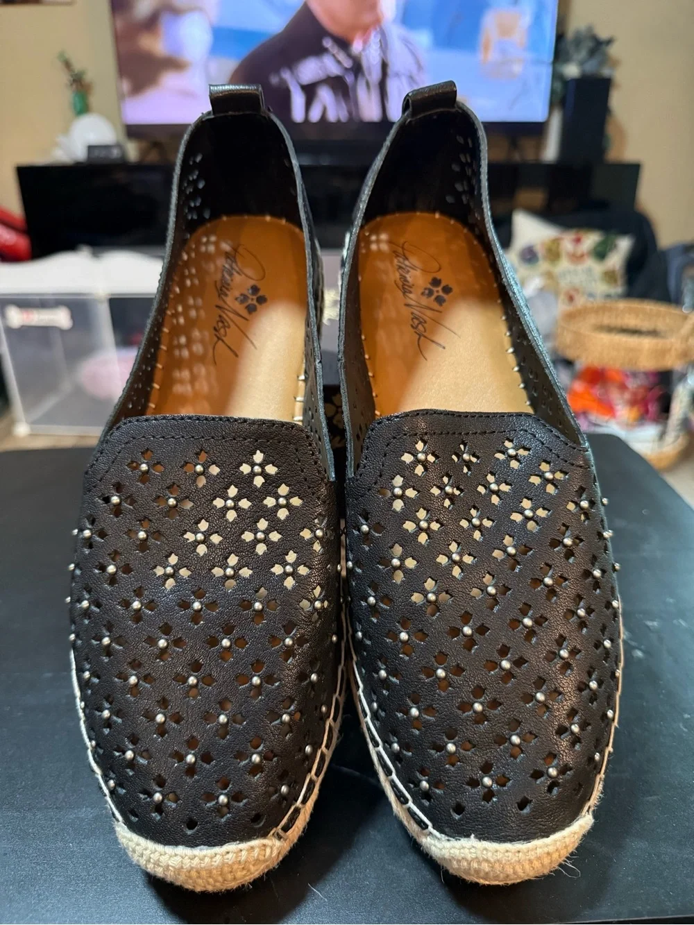 Patricia Nash Black Perforated Espadrille Slip-Ons